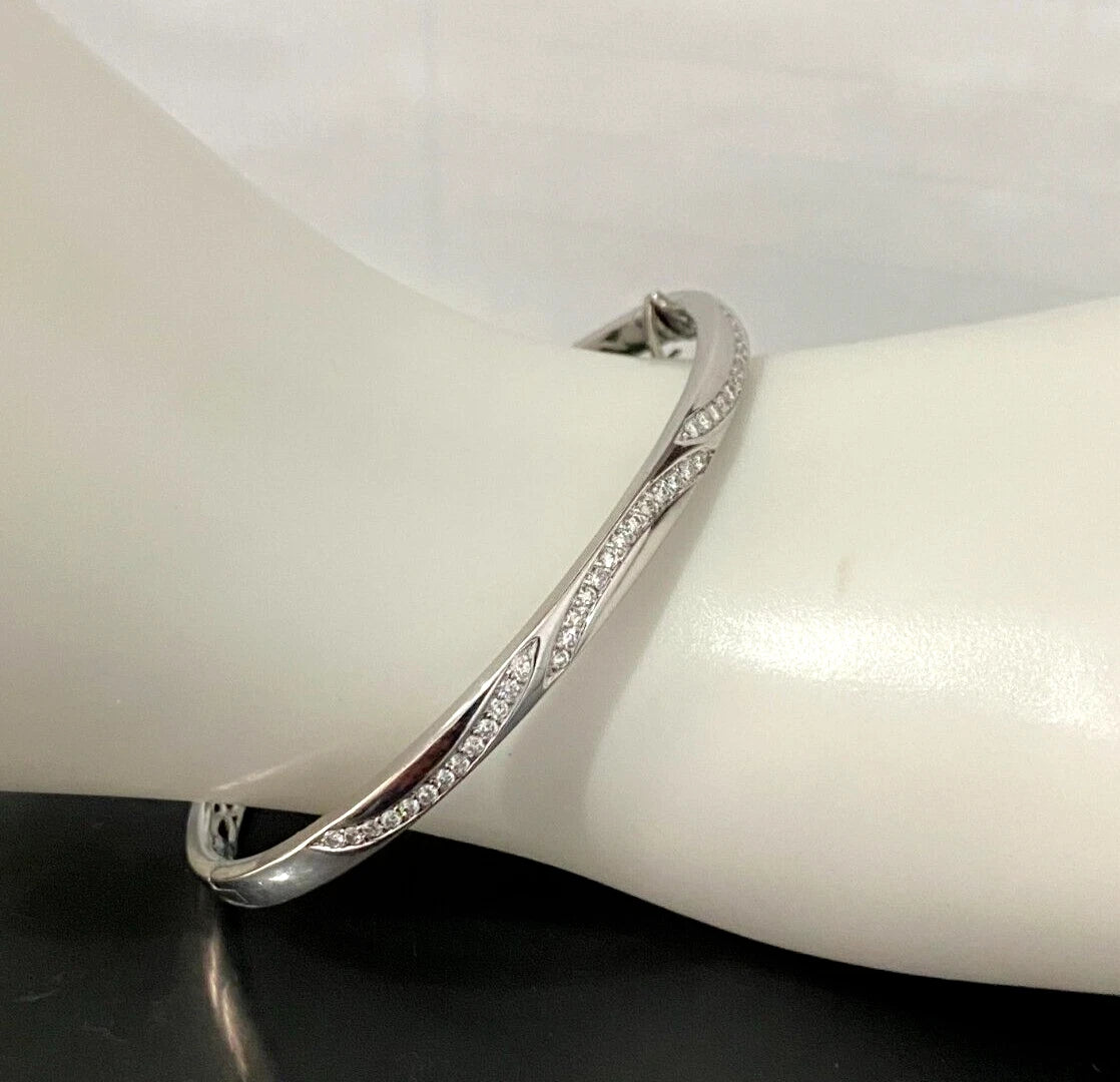 18K White Gold & 0.70CT Diamond Hinged Bangle Bracelet