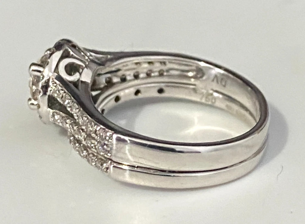18K White Gold & 1.0CT Diamond Halo 2 Parts Bridal Set Ring Size K 1/2 - 5 1/2