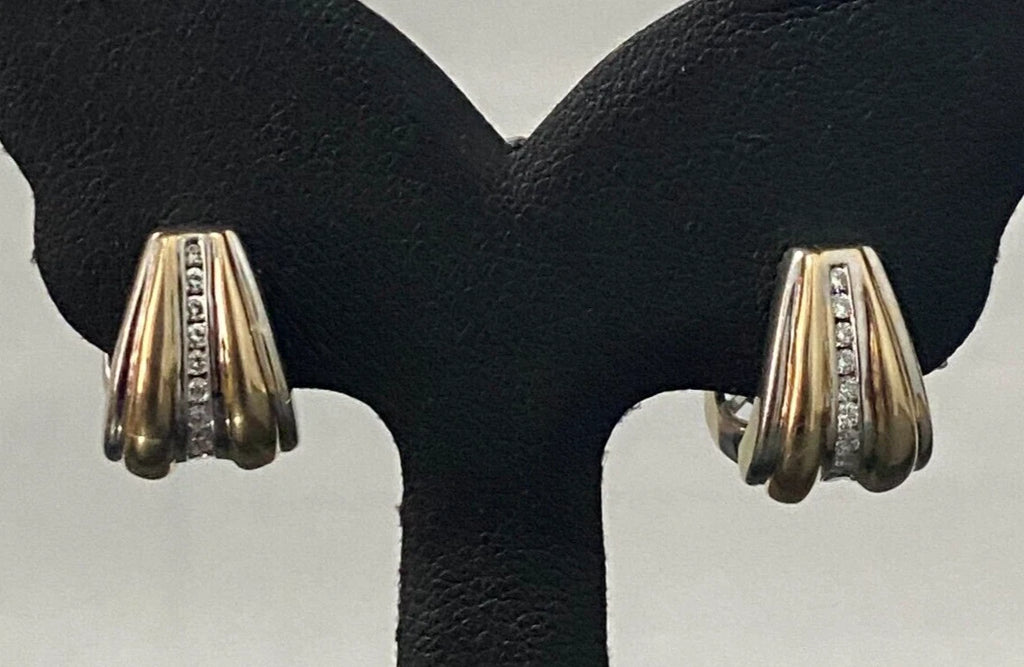 14K Two Color Gold & 0.25CT Diamond Huggies Earrings 8.60g