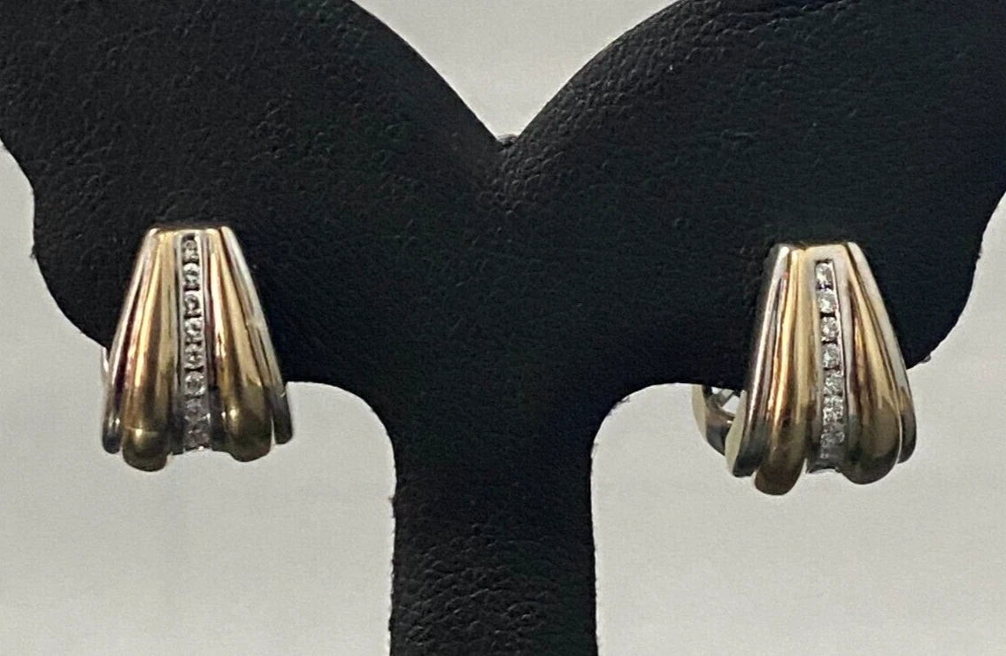 14K Two Color Gold & 0.25CT Diamond Huggies Earrings 8.60g