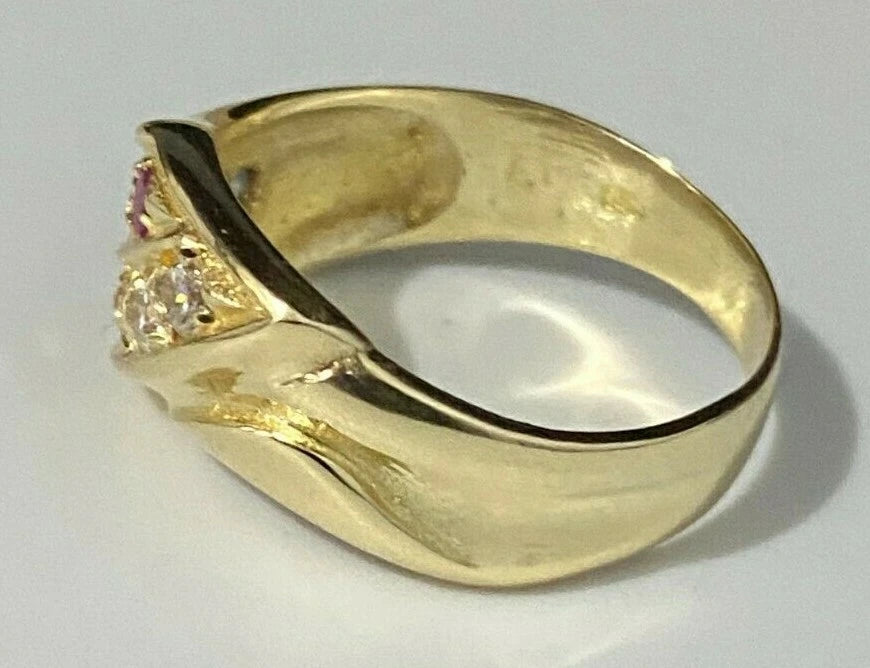 14K Yellow Gold W/ Ruby Sapphire Emerald & CZ Stone Dress Ring Size P - 7 1/2