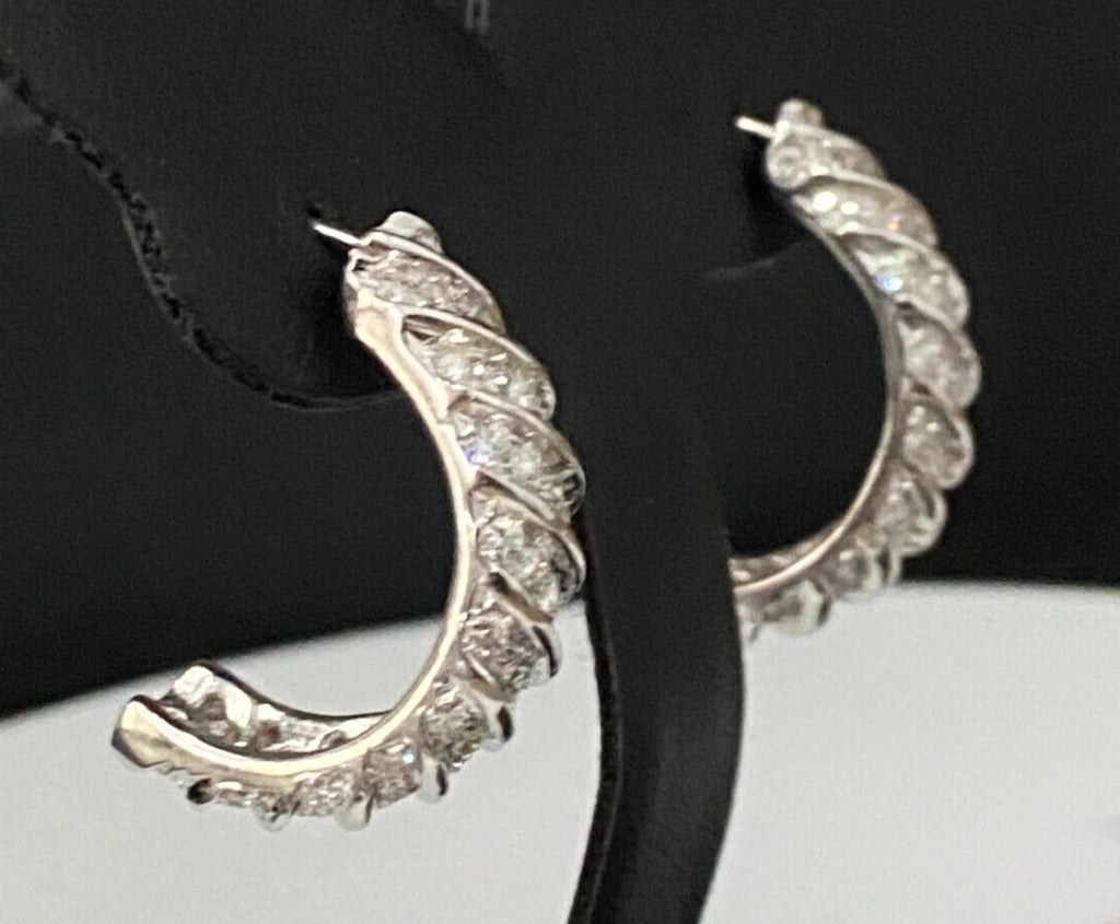 14K White Gold & 1.75CT Diamond Half Hoop Earrings 26.70mm high