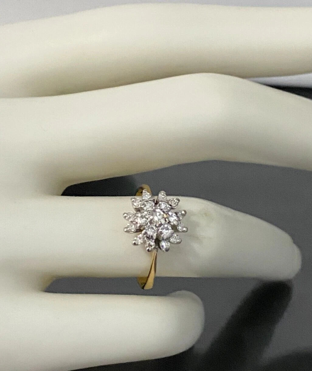 18K Yellow Gold & 0.30CT Diamond Cluster Ring Size M - 6