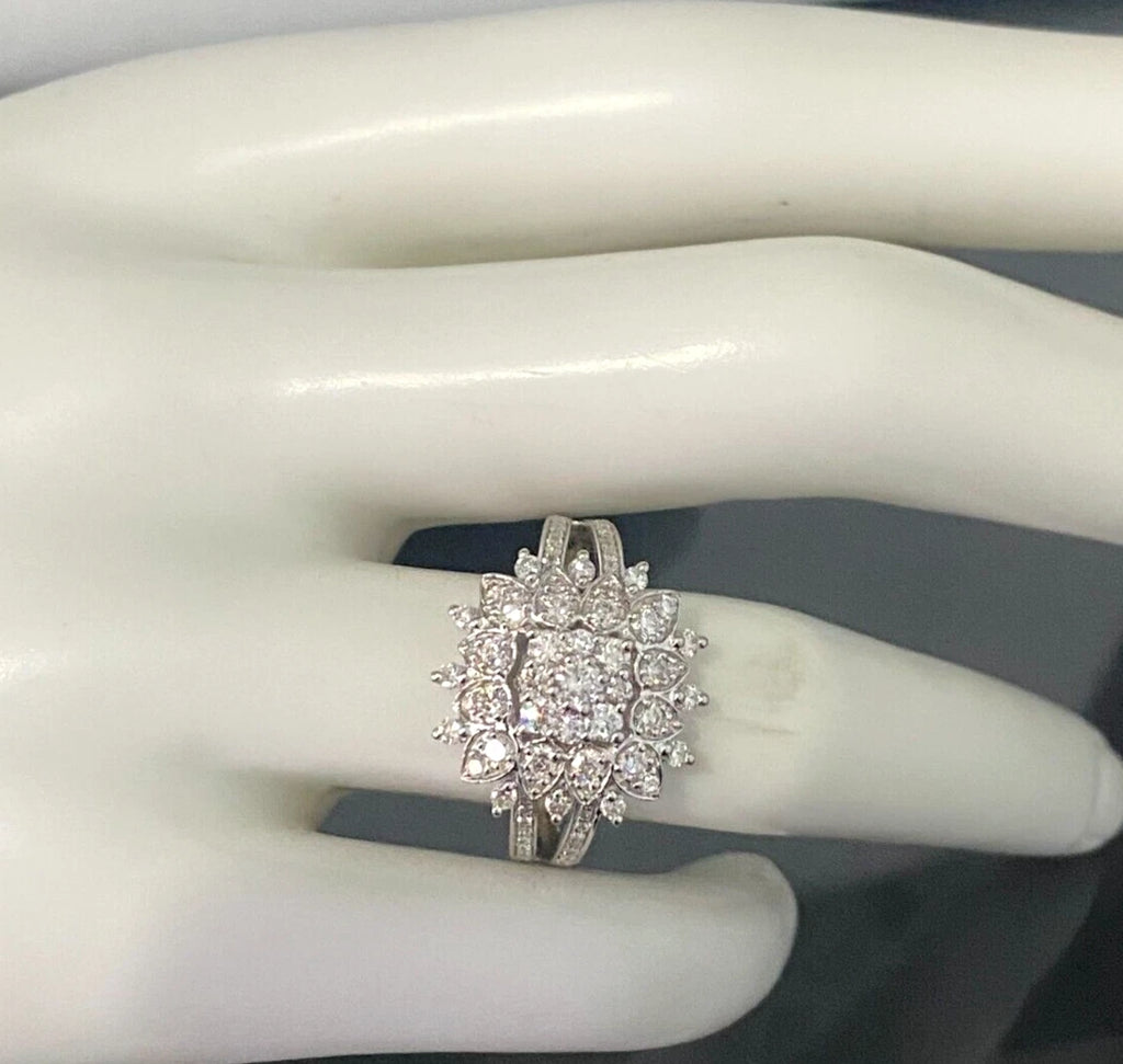 10K White Gold & 1.0CT Diamond Cluster Ring Size N 1/2 - 6 3/4
