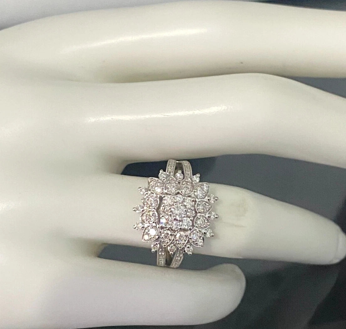 10K White Gold & 1.0CT Diamond Cluster Ring Size N 1/2 - 6 3/4
