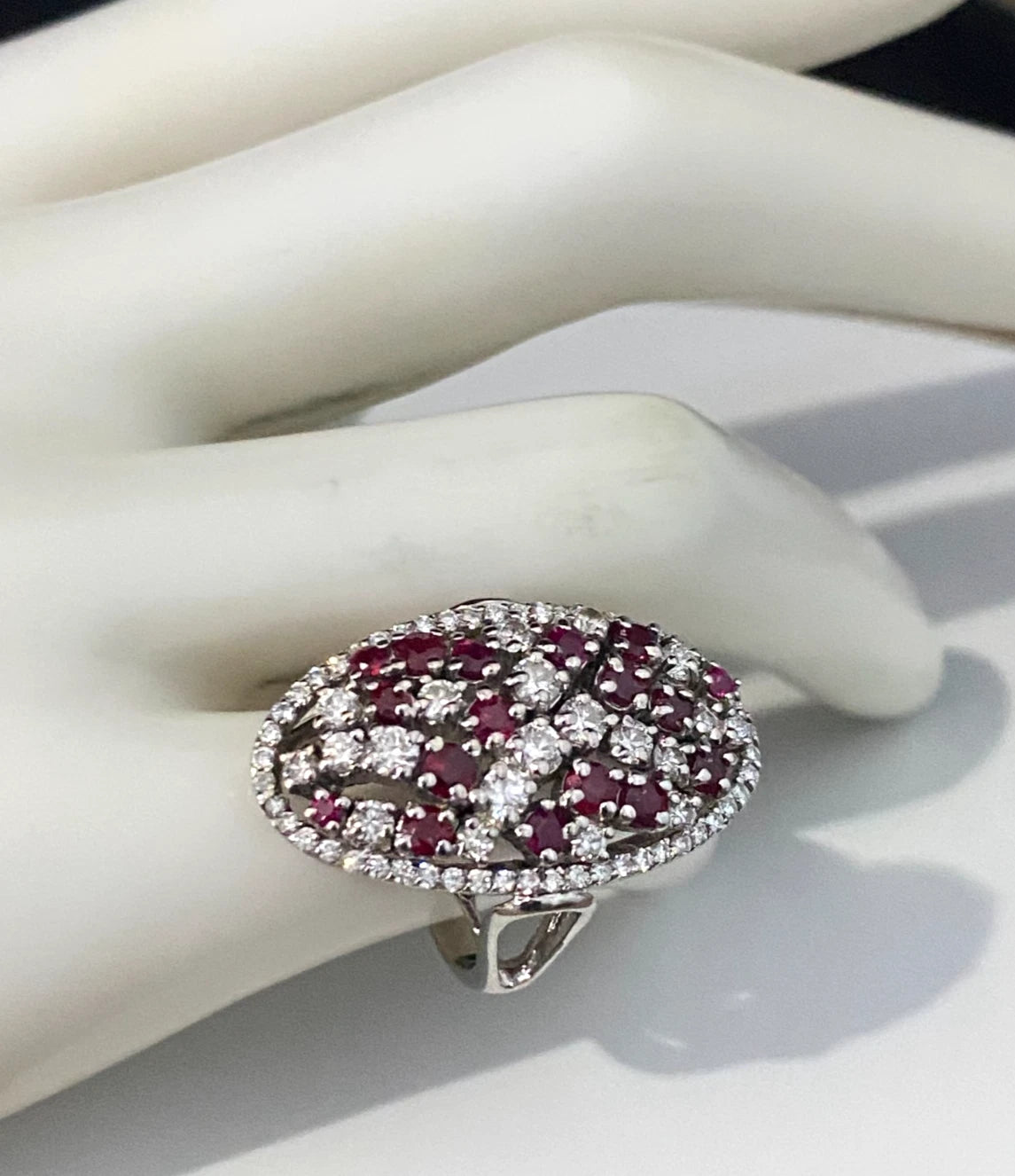 18K White Gold W/ Ruby & 1.0CT Diamond Cocktail Ring Size I - 4 1/2