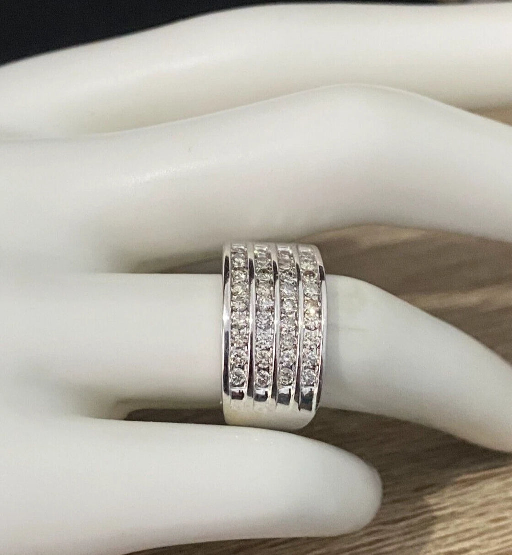 10K White Gold & 0.90CT Diamond 4 Row Channel Ring Size M 1/2 - 6 1/4