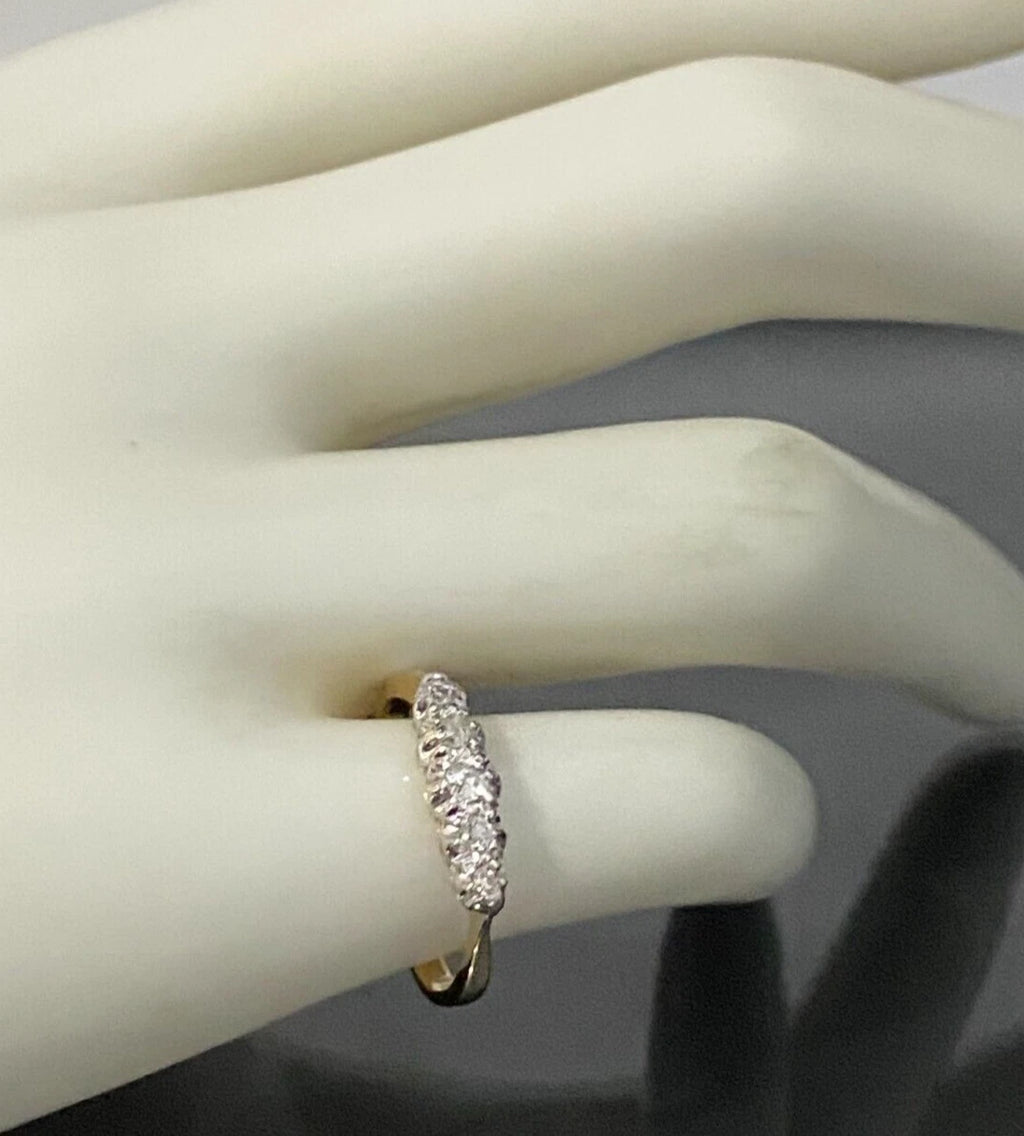 Art Deco 18K Yellow Gold & Diamond Five Stone Ring Size K 1/2 - 5 3/8