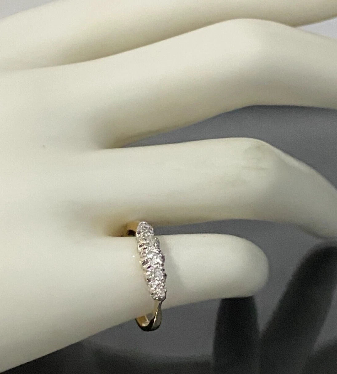 Art Deco 18K Yellow Gold & Diamond Five Stone Ring Size K 1/2 - 5 3/8