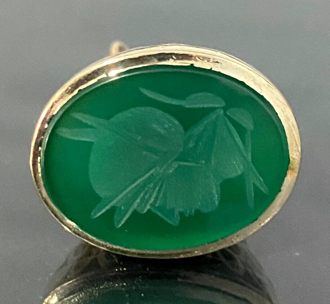 9K Yellow Gold W/ Chrysoprase Intaglio Britannia Charm Seal Fob Pendant