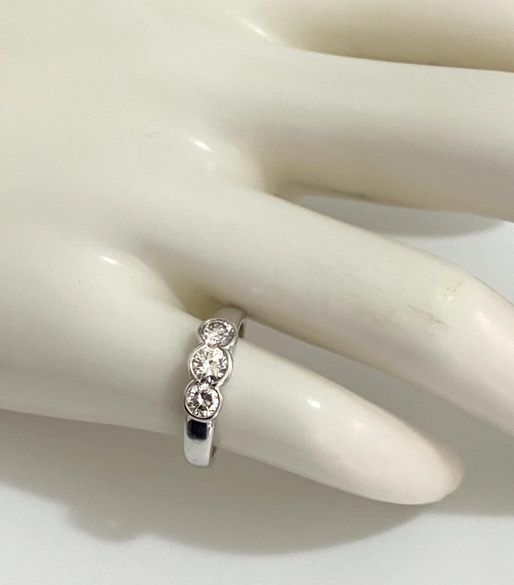 950 Palladium & 0.60CT Diamond 3 Stone Bezel Set Ring - Size I (US 4.5)
