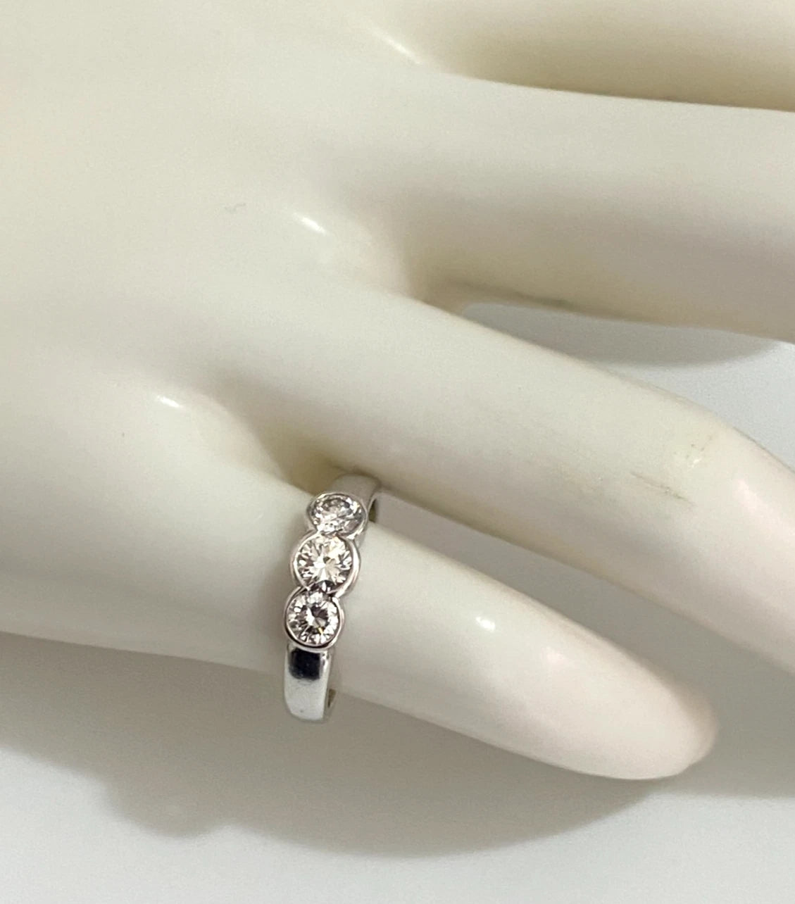 950 Palladium & 0.60CT Diamond 3 Stone Bezel Set Ring - Size I (US 4.5)