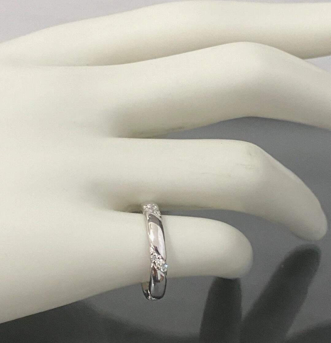 18K White Gold & Diamond Wedding Band Ring Size K - 5 1/8