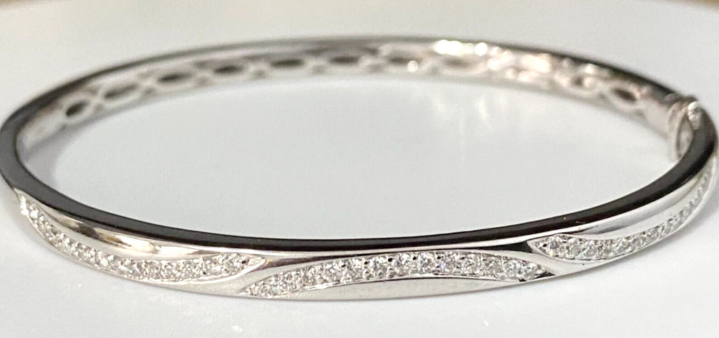 18K White Gold & 0.70CT Diamond Hinged Bangle Bracelet