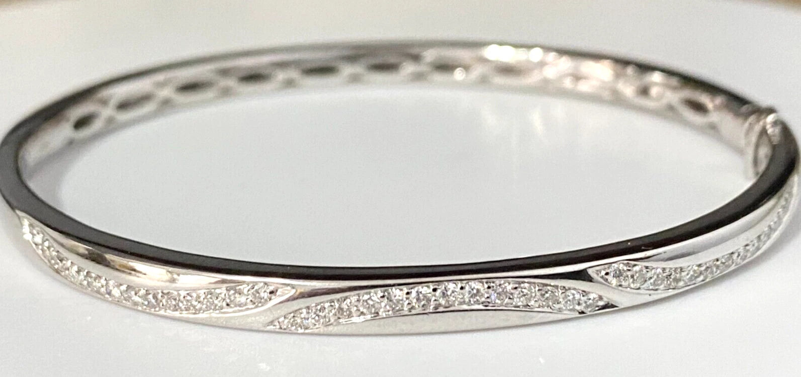 18K White Gold & 0.70CT Diamond Hinged Bangle Bracelet