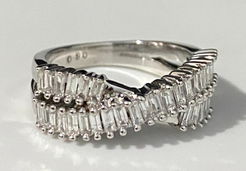 9K White Gold & 0.90CT Diamond Crossover Ring Size L - 5 3/4