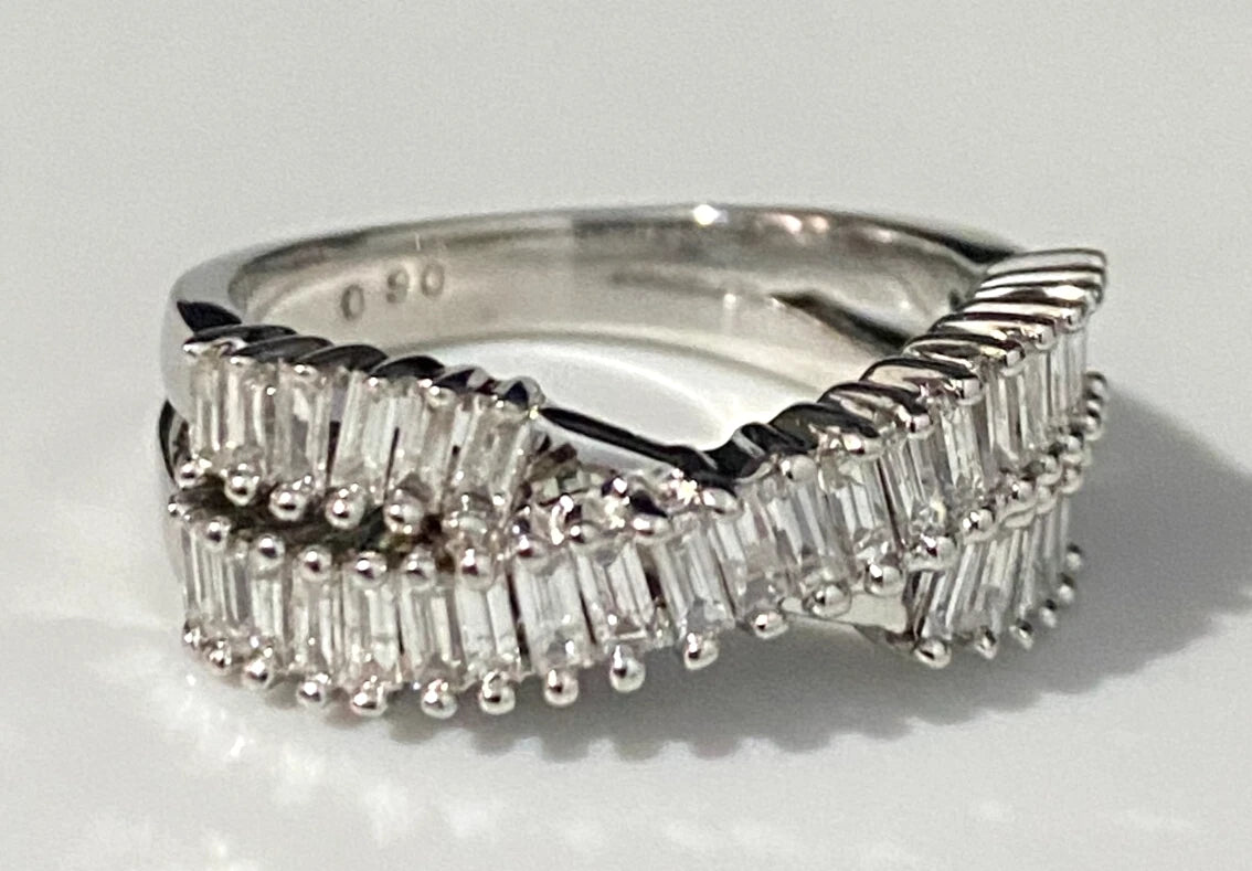 9K White Gold & 0.90CT Diamond Crossover Ring Size L - 5 3/4