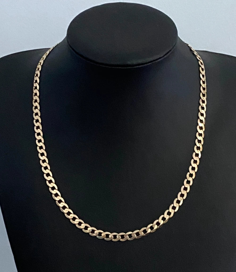 9K Yellow Gold Diamond Cut Flat Curb Link Chain Necklace 52cm Long