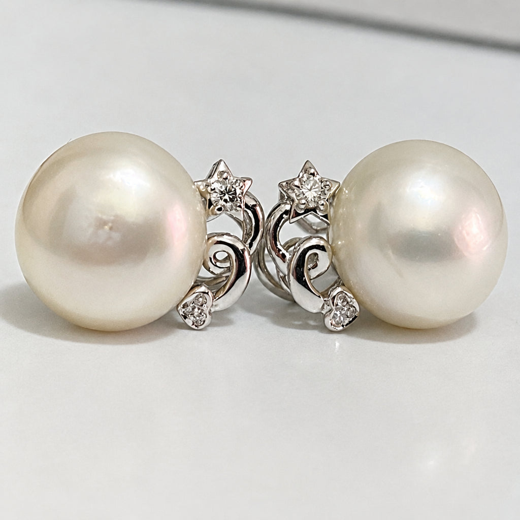 18K White Gold South Sea Pearl & Diamond Clip-on Earrings