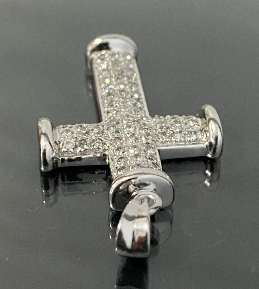 Large 9K White Gold W/ 1.00CT Diamond Cross Pendant