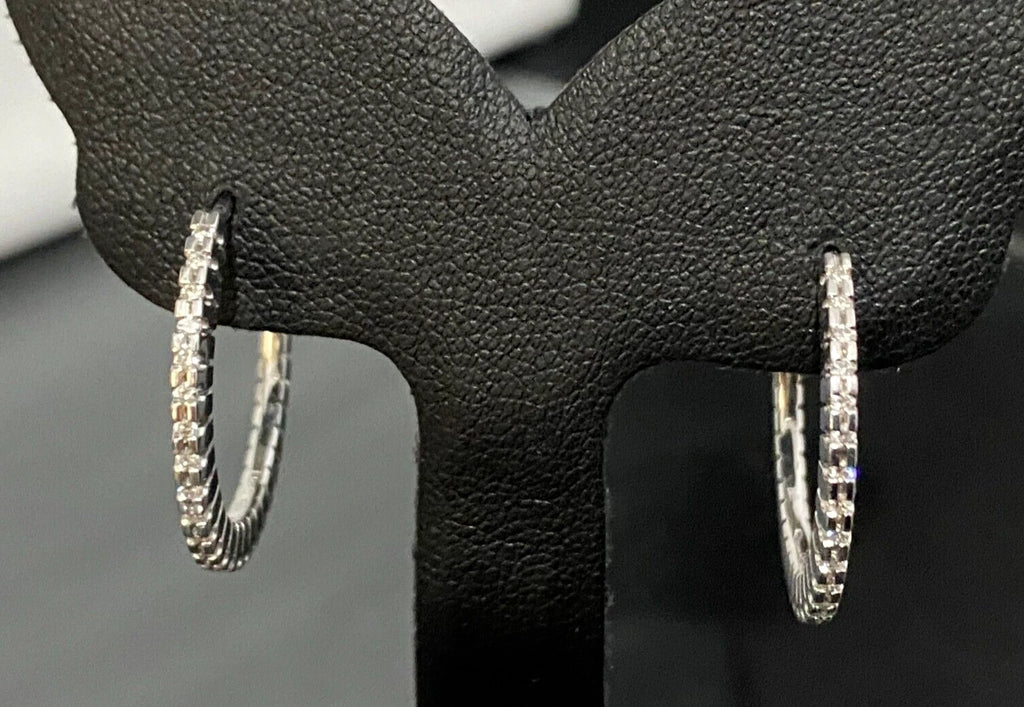 18K White Gold & 0.50CT Diamond Hoop Earrings 24.50mm High