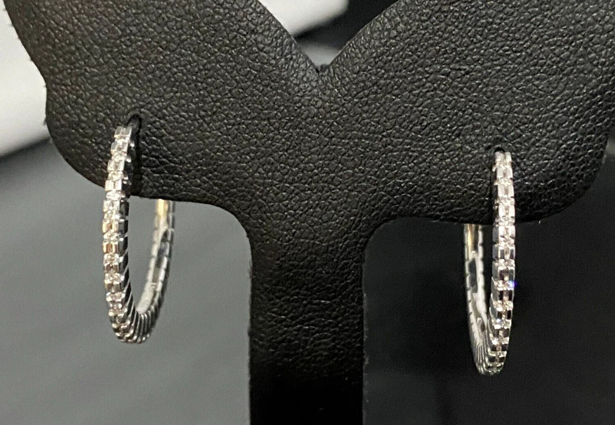 18K White Gold & 0.50CT Diamond Hoop Earrings 24.50mm High