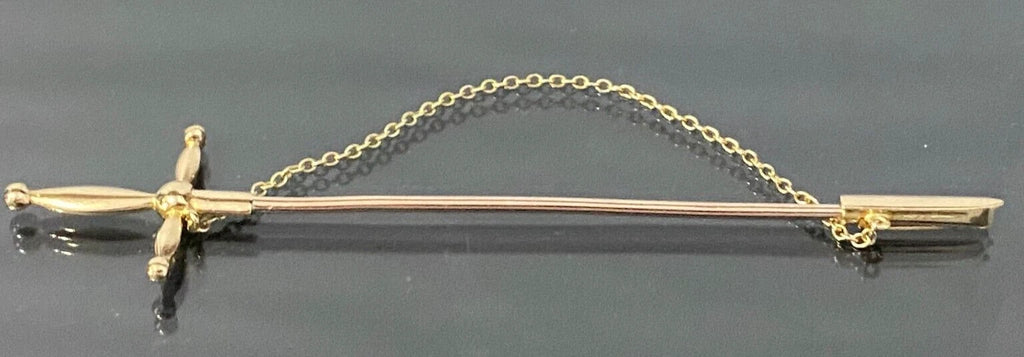 Edwardian 15K Yellow Gold Sword Jabot Stick Pin 85.0mm Long