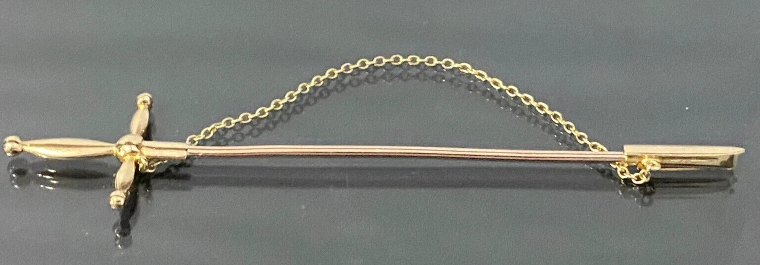 Edwardian 15K Yellow Gold Sword Jabot Stick Pin 85.0mm Long