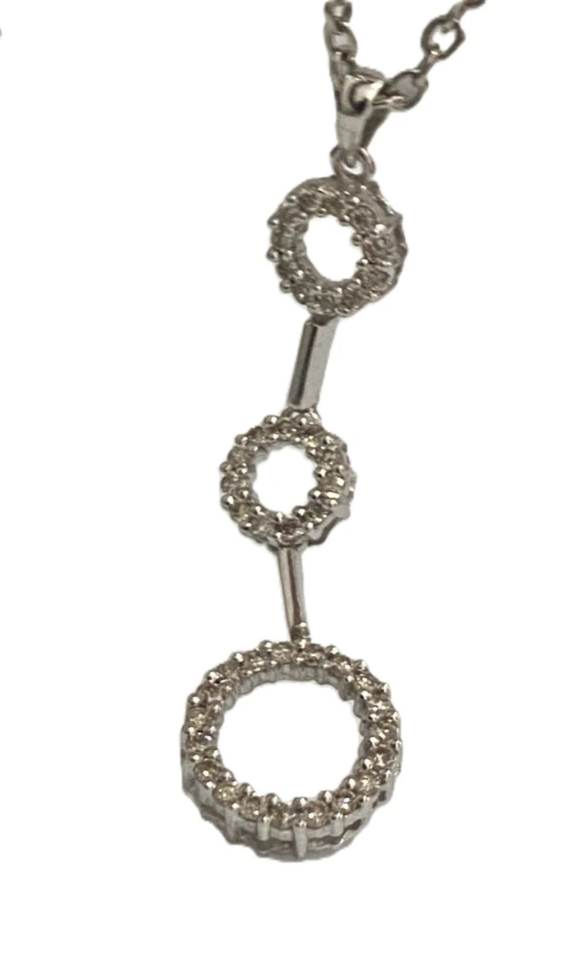 9K White Gold & 0.33CT Diamond Triple Circle Drop Pendant 40mm