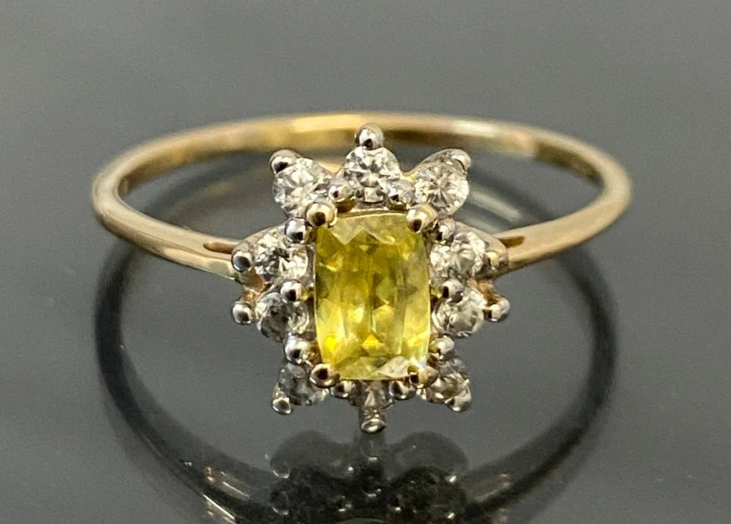 10ct Yellow Gold Sphene & Natural Zircon Cluster Ring Size S (US 9.15)