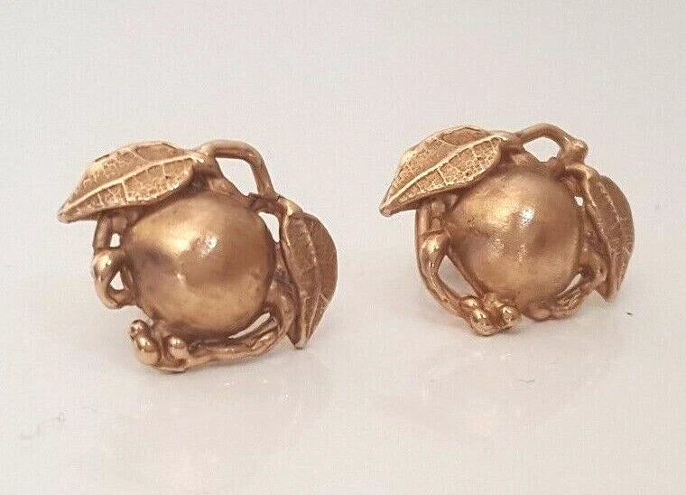 9K Rose Gold Leaf & Fruit Stud Earrings