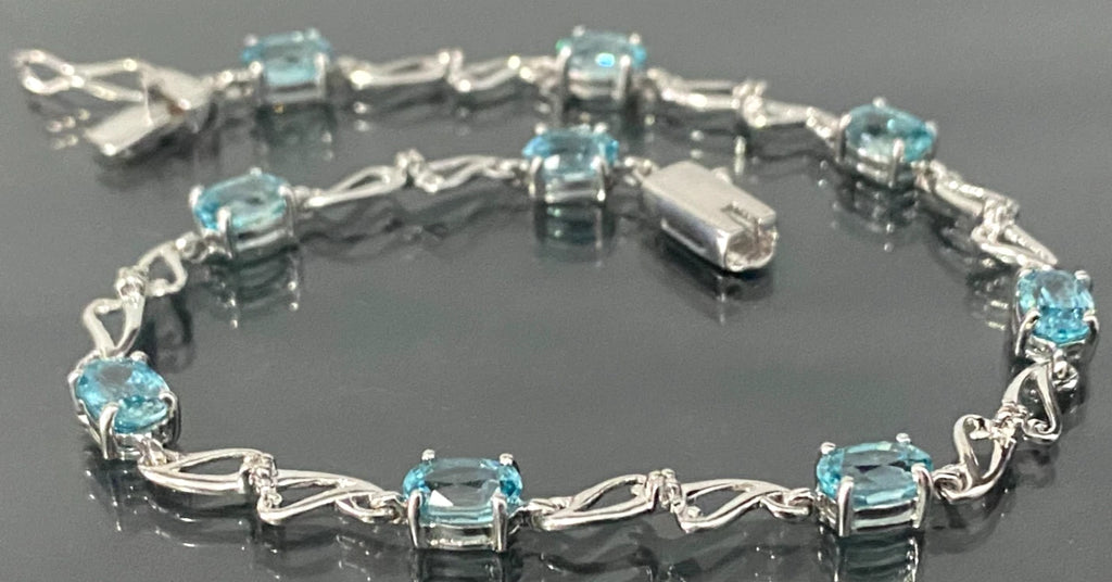 9K White Gold W/ Tourmaline & Diamond Bracelet 19.5cm Long