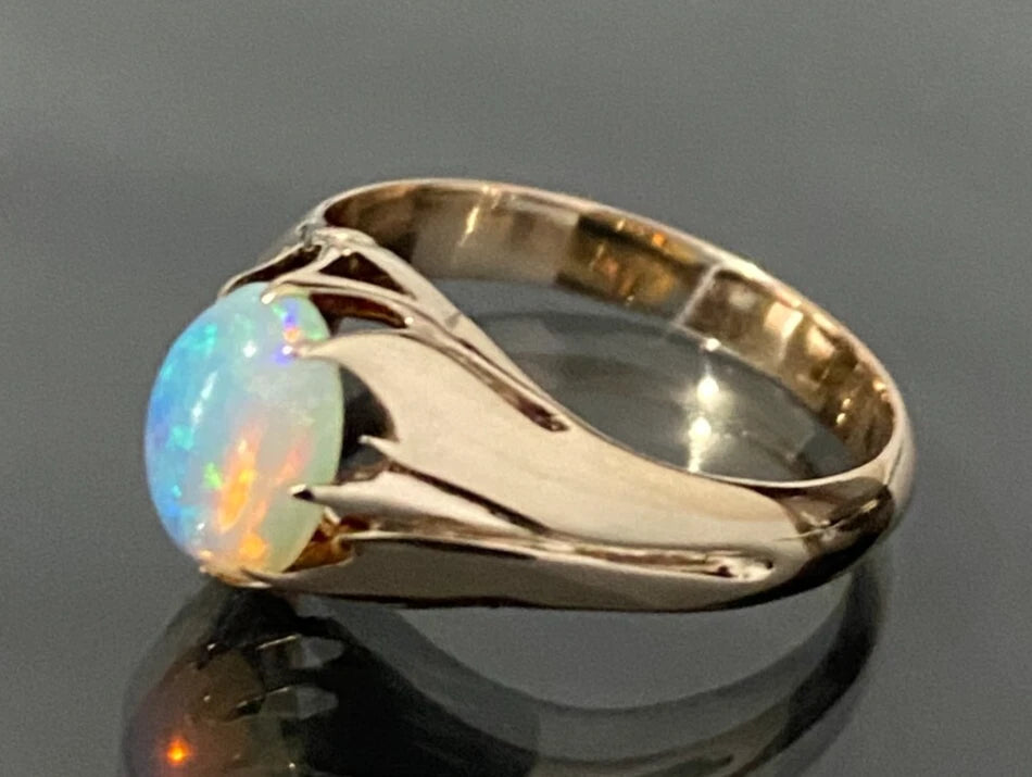 Vintage 14K Rose Gold & Opal Single Stone Ring Size J - 4 5/8