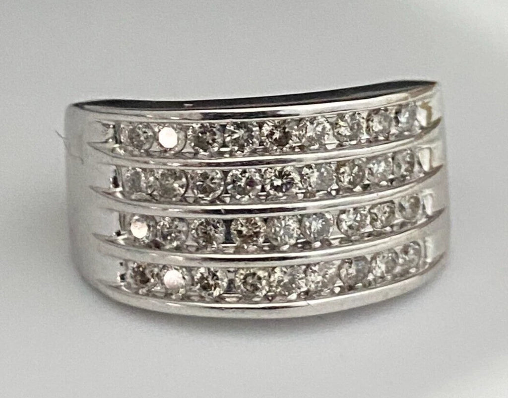 10K White Gold & 0.90CT Diamond 4 Row Channel Ring Size M 1/2 - 6 1/4