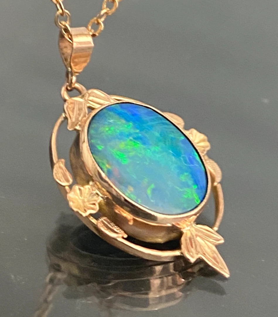 Art Deco 9K Yellow Gold Opal Doublet Pendant