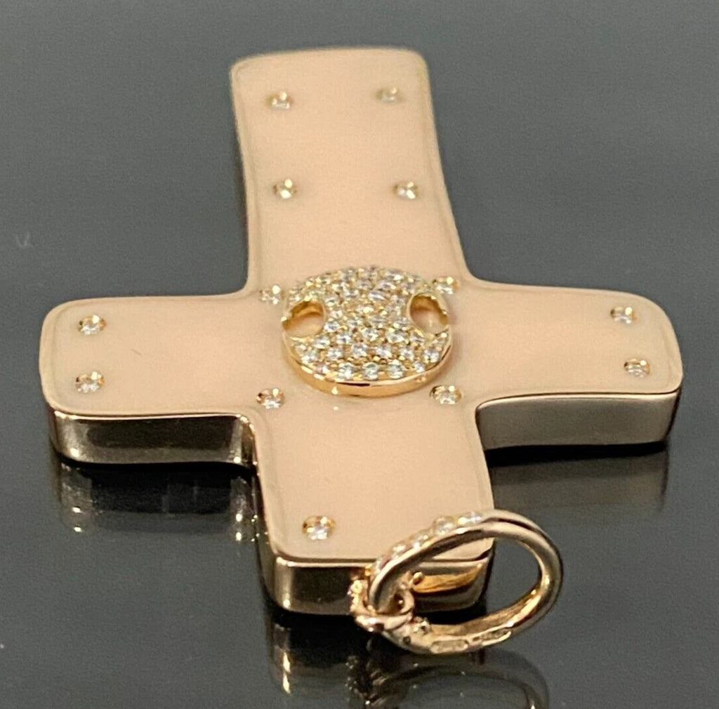 Large 18K Rose Gold & 0.60CT Diamond Cross Pendant by Gavello