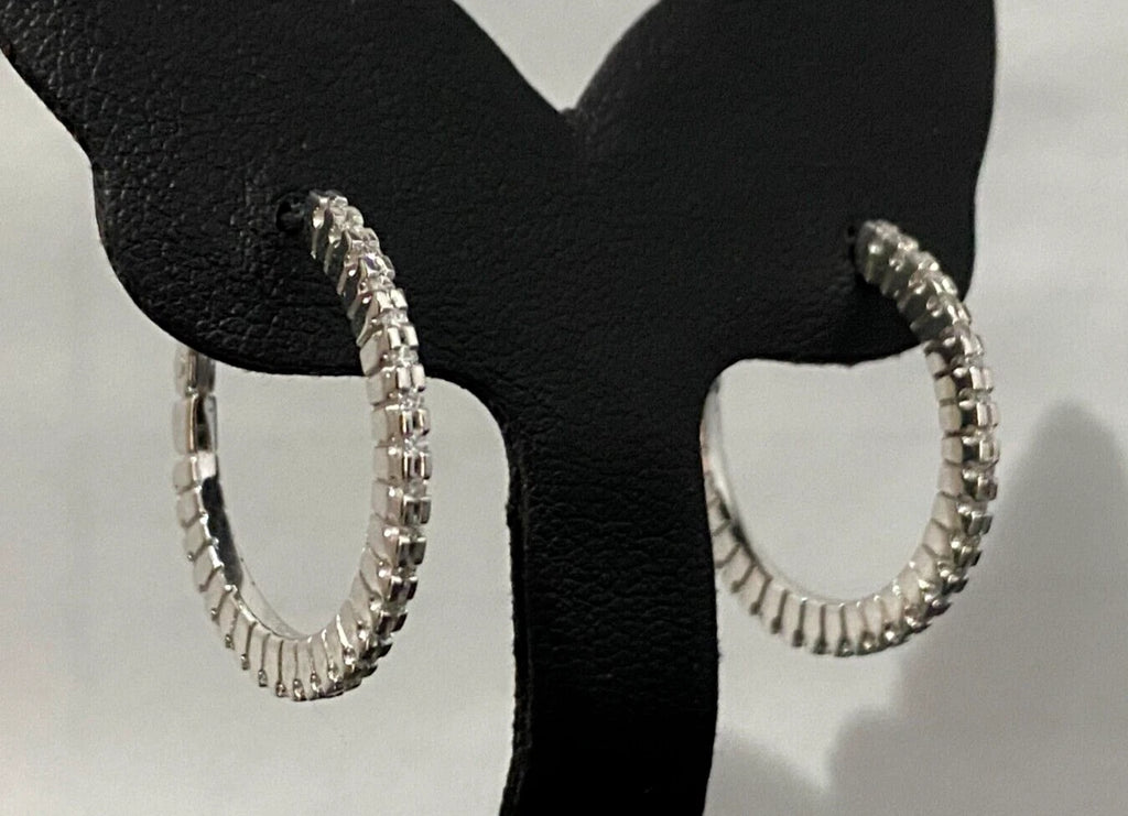 18K White Gold & 0.50CT Diamond Hoop Earrings 24.50mm High
