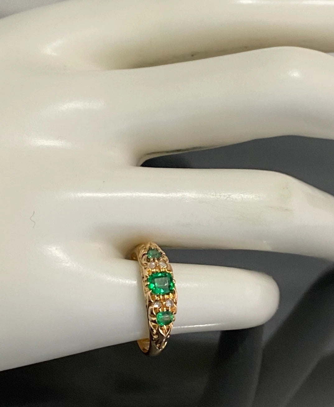 Edwardian 18K Yellow Gold W/ Green Garnet & Diamond Ring C1907 Size L 1/2 (US 6)
