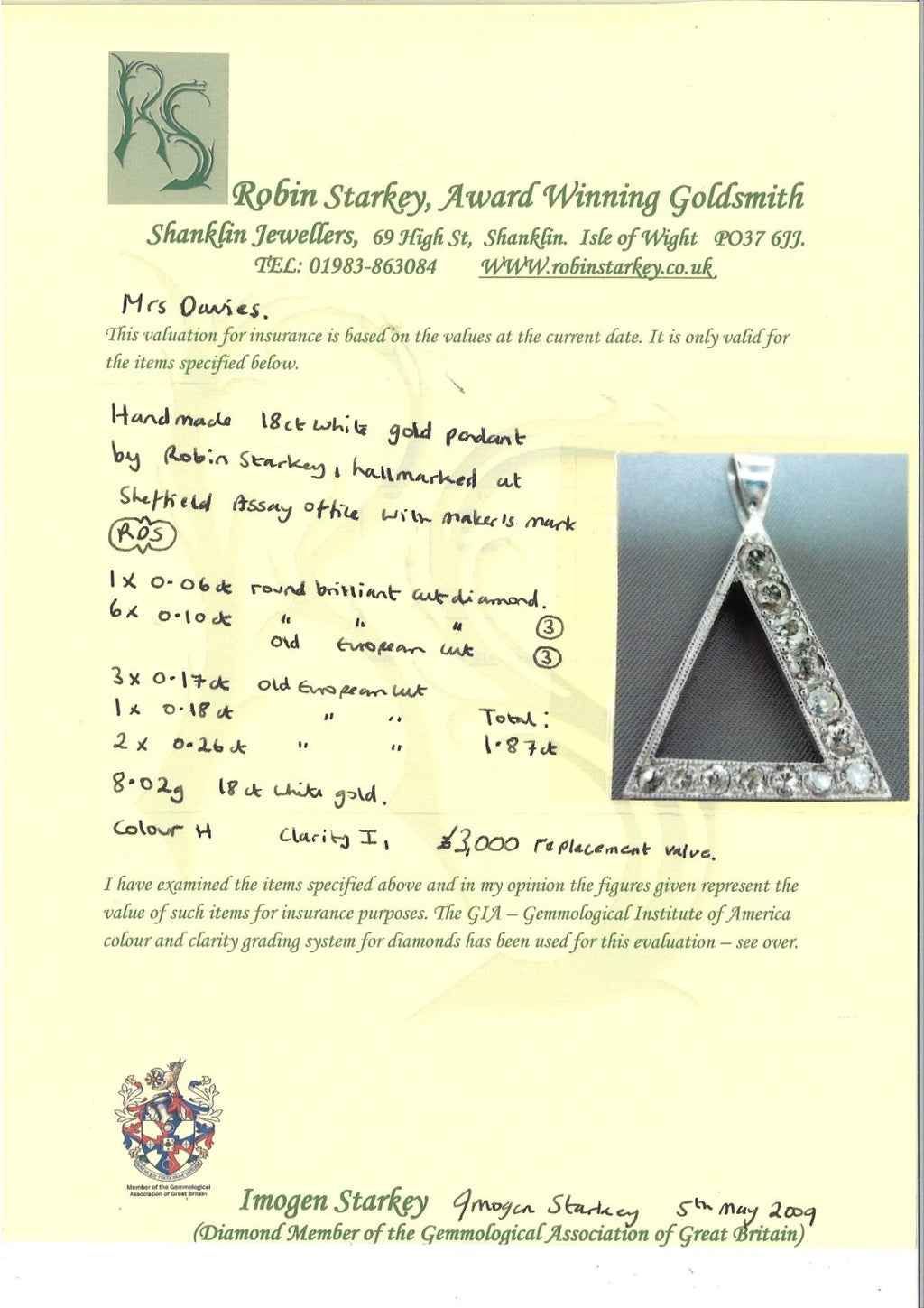 18K White Gold & 1.87CT Diamond Pendant