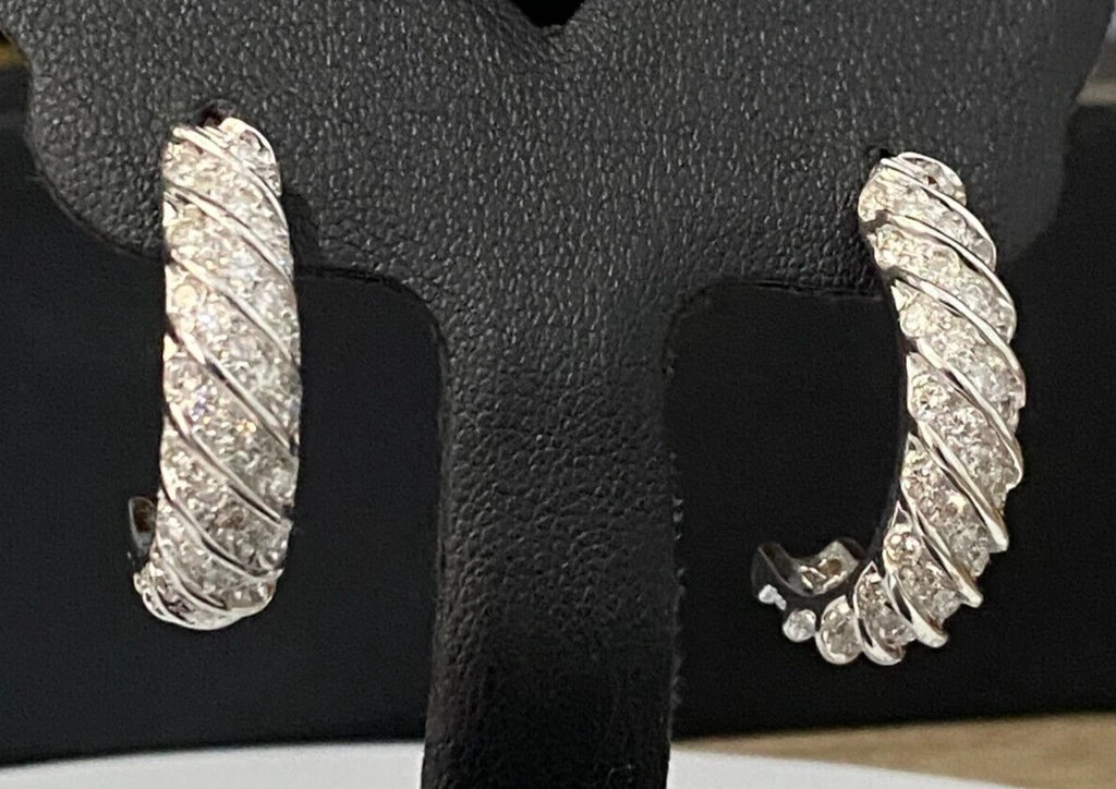 14K White Gold & 1.75CT Diamond Half Hoop Earrings 26.70mm high
