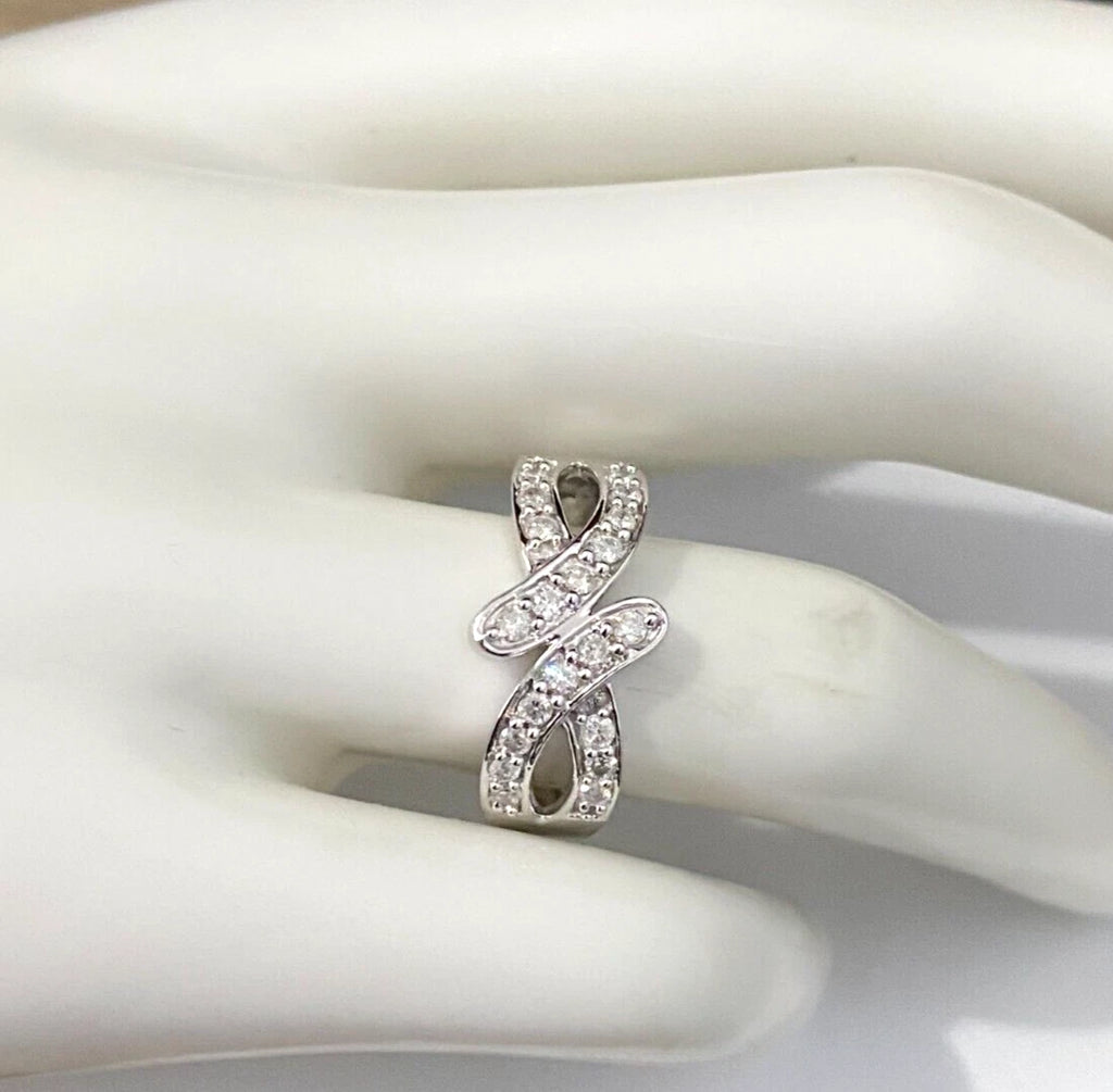 9K White Gold & 0.42CT Diamond Crossover Ring Size N 1/2 - 6 3/4