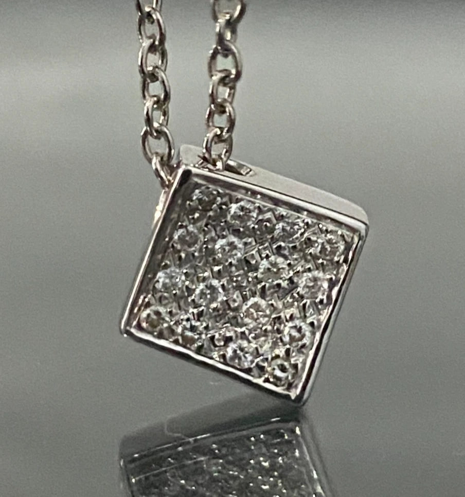 18K White Gold with Brilliant Diamond Square Pendant