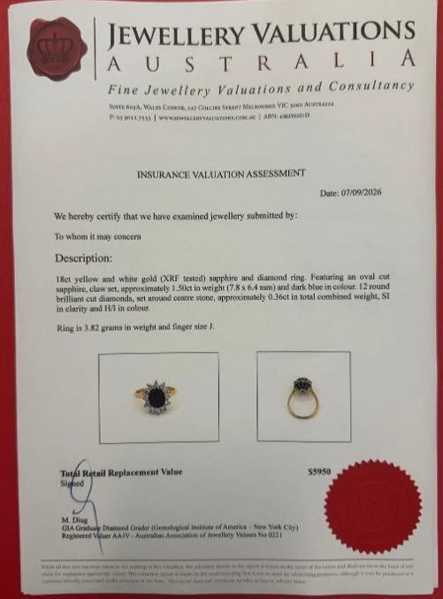 18K Yellow Gold Sapphire & Diamond Cluster Ring - Size J (US 4.75)