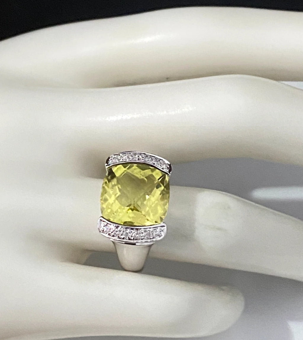 14K White Gold W/ Citrine & Diamond Ring Size N - 6 3/4