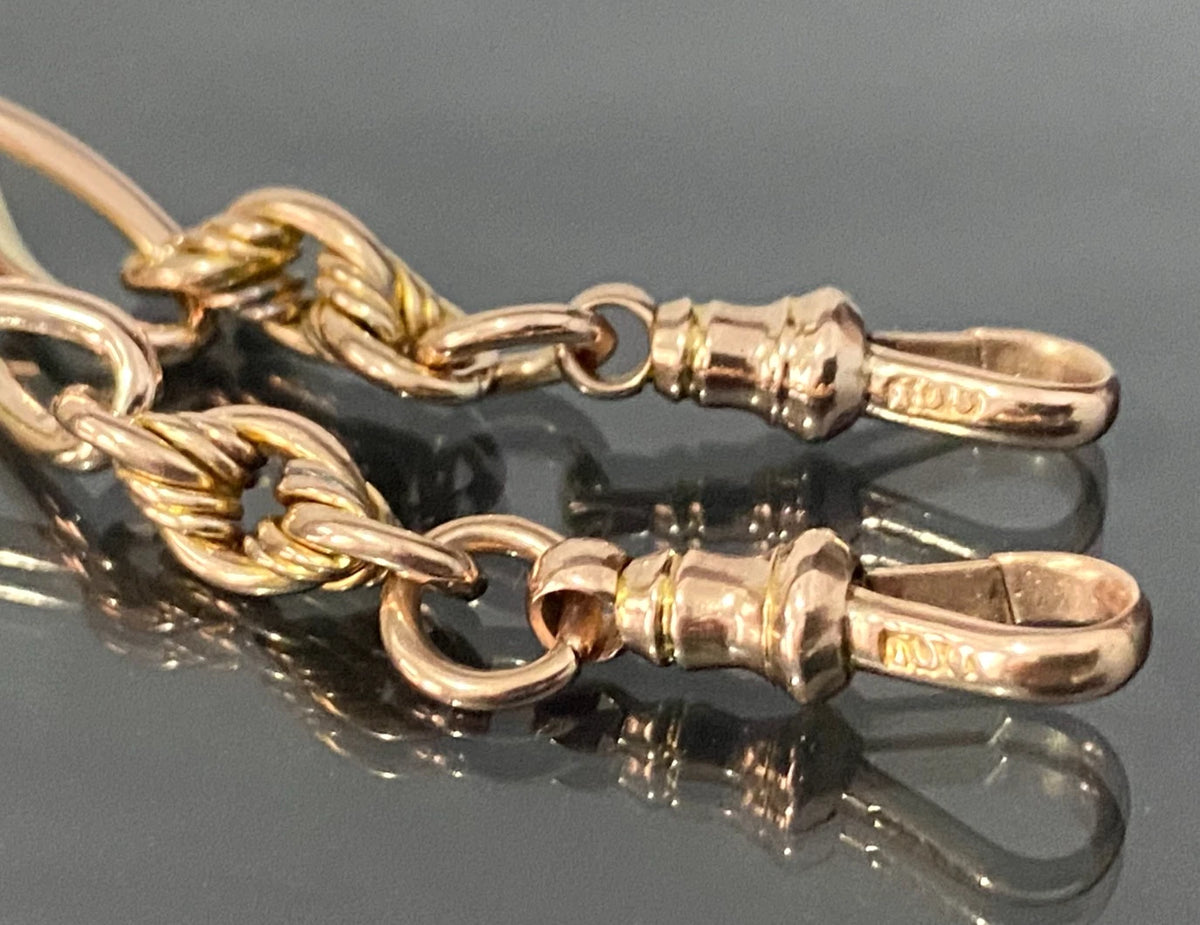 Victorian 9K Rose Gold Infinity & Knot Link Albert Chain With T-Bar