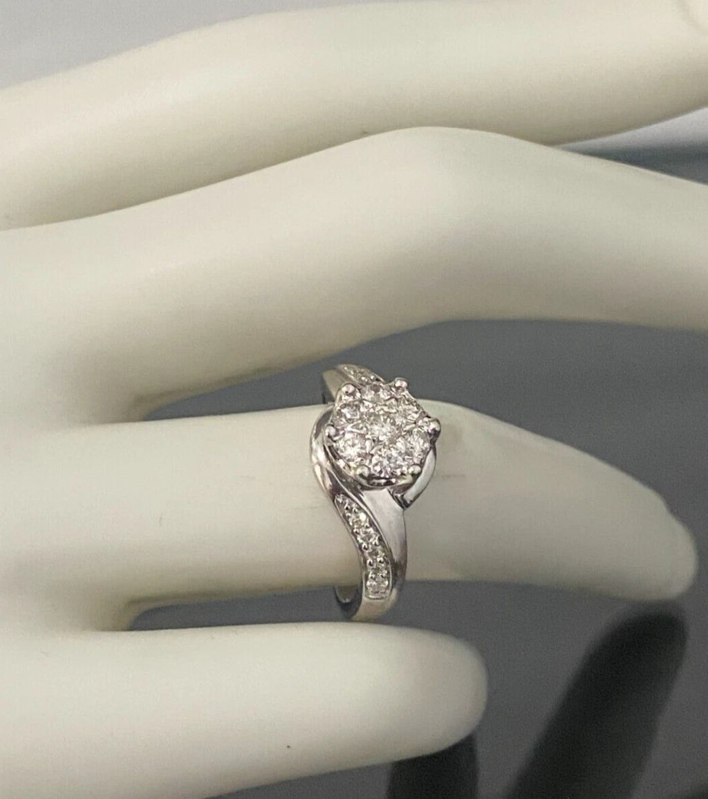 9K White Gold & 0.50CT Brilliant Diamond Cluster Ring Size M - 6