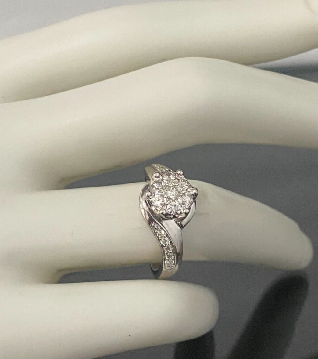 9K White Gold & 0.50CT Brilliant Diamond Cluster Ring Size M - 6