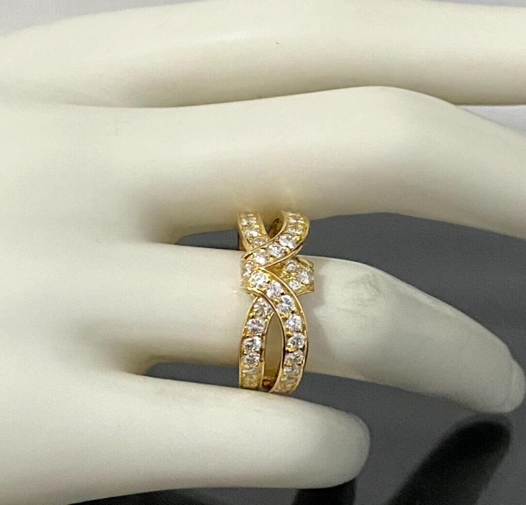 18K Yellow Gold & 1.10CT Diamond Crossover Ring Size Q - 8
