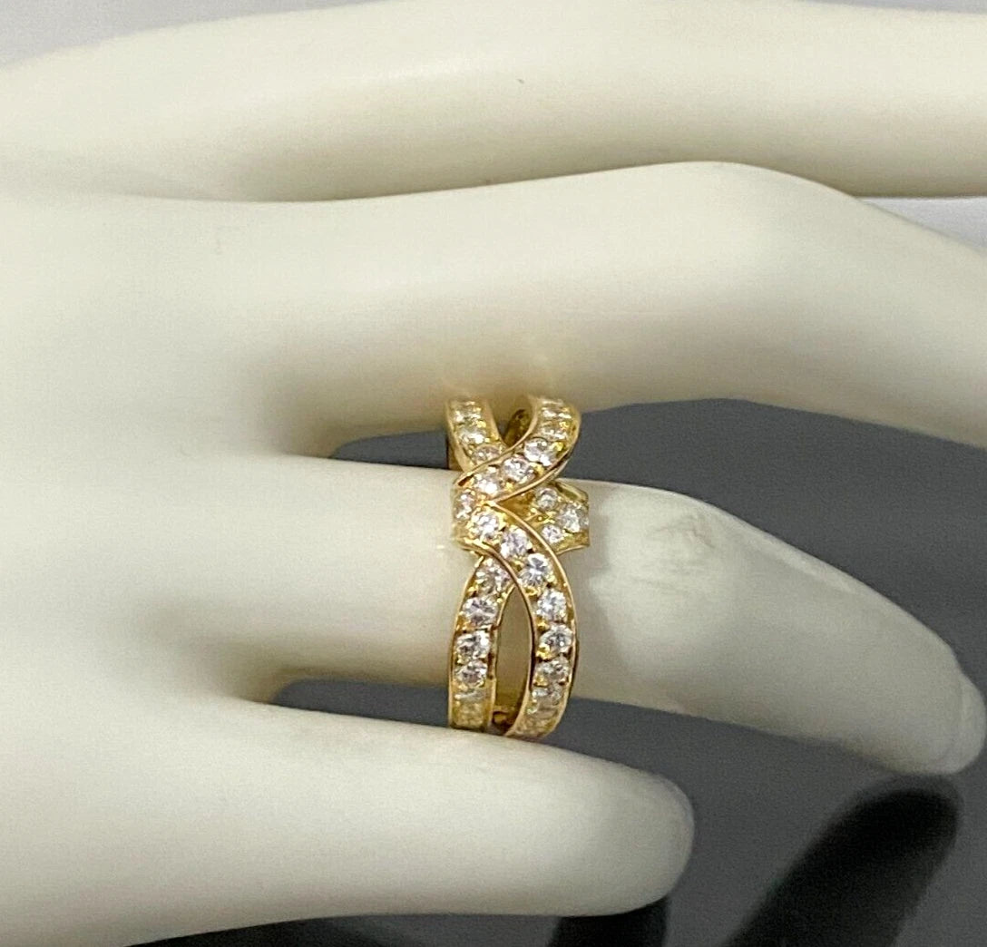 18K Yellow Gold & 1.10CT Diamond Crossover Ring Size Q - 8