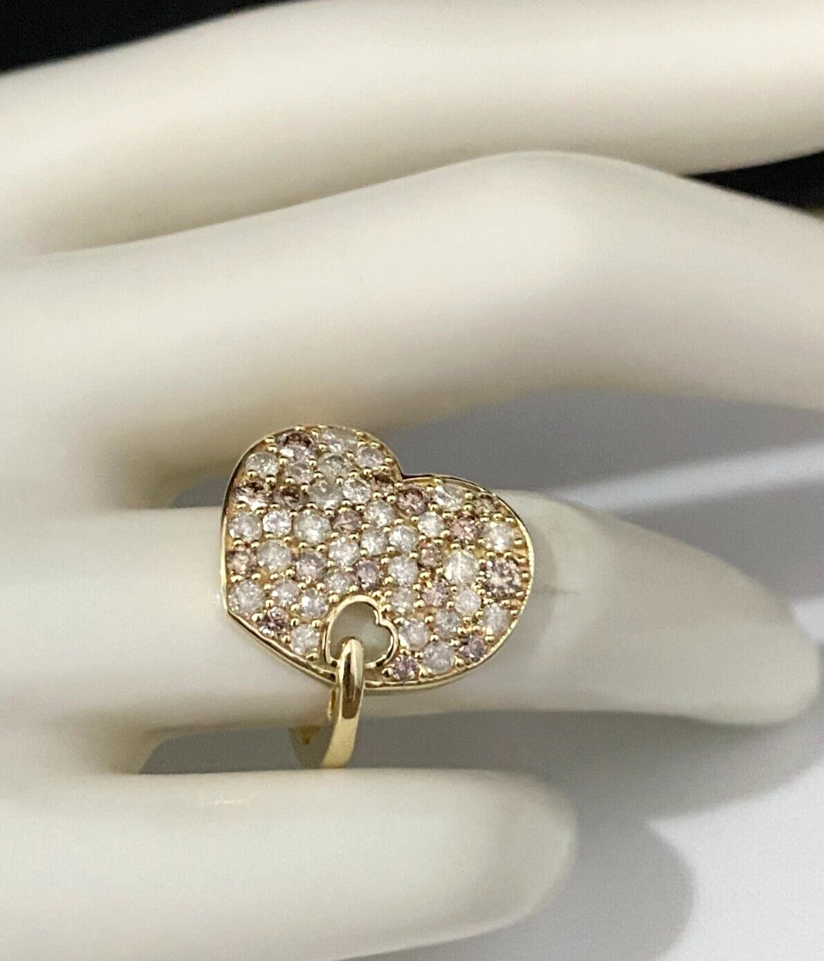 9K Yellow Gold &1.20CT Diamond Heart Shape Love Ring Size N - 6 1/2